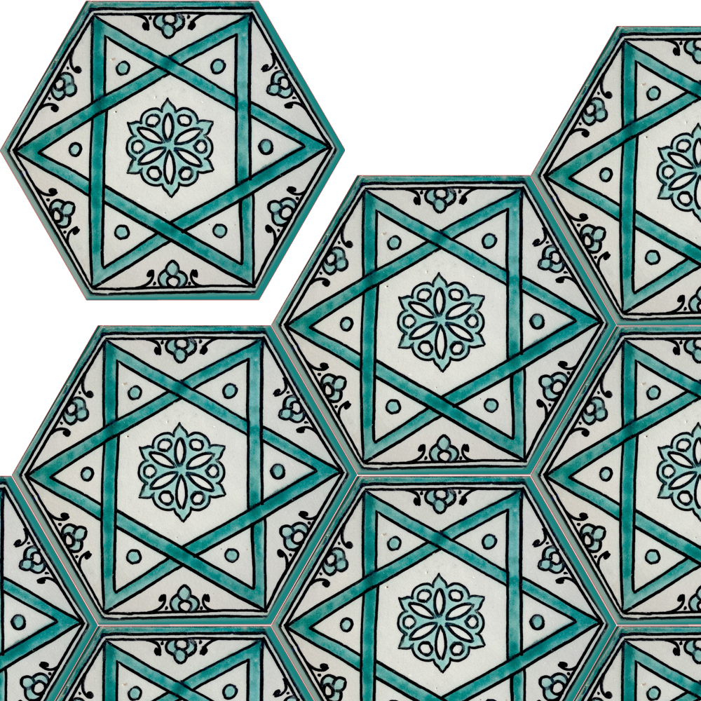 Mosaic House Moroccan tile Edith Star A 1-12 White Light Green  {hand painted handpainted 6x6} 